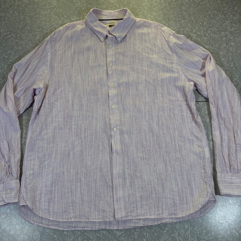 Joseph Abboud Mens XL Modern Fit Linen Cotton Purple Slub Button Down Shirt
